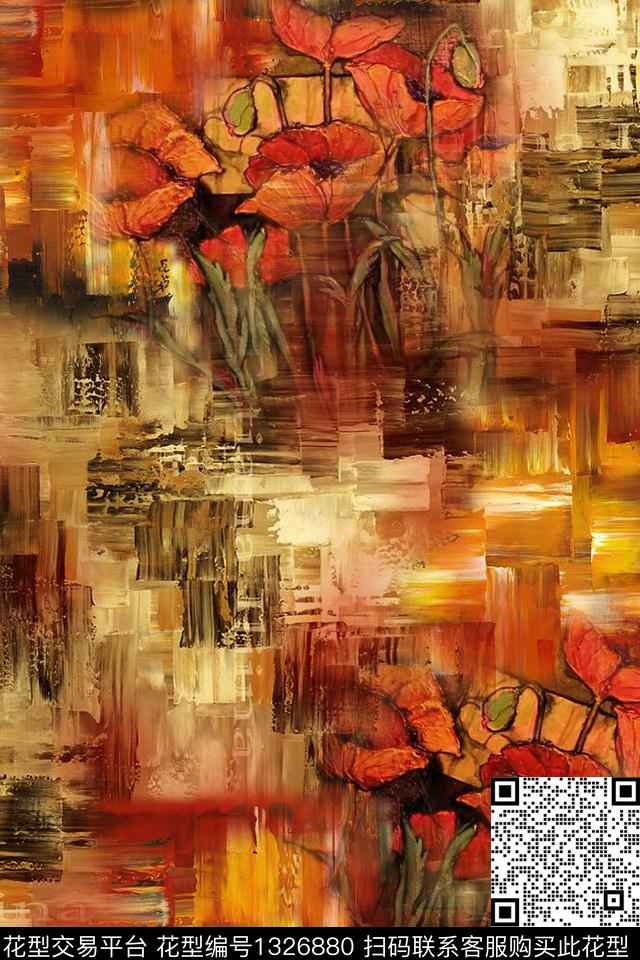 Z20002.jpg - 1326880 - 数码花型 抽象花卉 几何 - 数码印花花型 － 女装花型设计 － 瓦栏