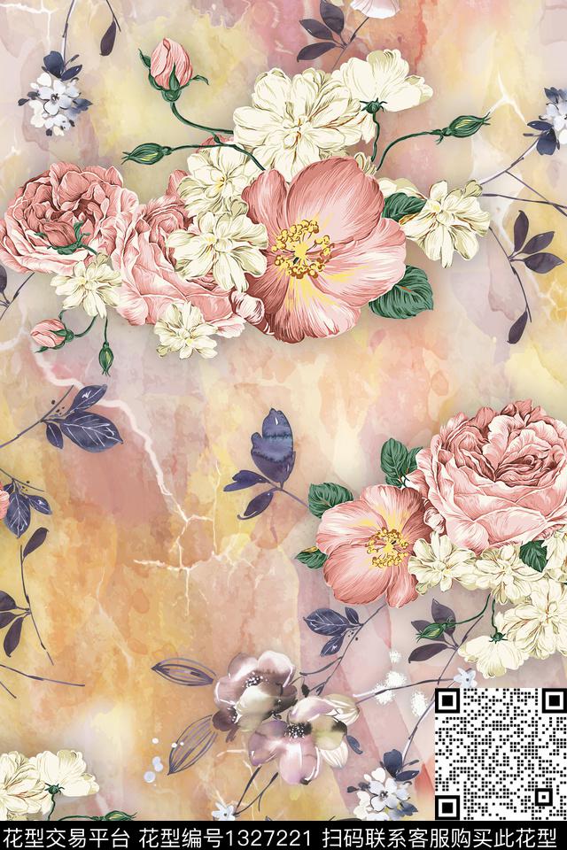 L0014.jpg - 1327221 - 肌理 大理石 花卉 - 数码印花花型 － 女装花型设计 － 瓦栏