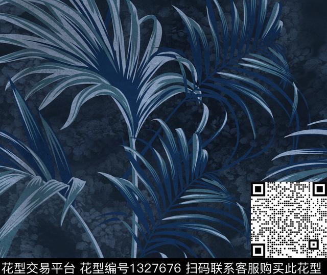 palm leaves-窗帘 底.jpg - 1327676 - 水彩 大牌风 植物 - 数码印花花型 － 床品花型设计 － 瓦栏