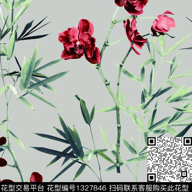 花卉满印-25.jpg - 1327846 - 花卉 植物 竹子 - 数码印花花型 － 女装花型设计 － 瓦栏