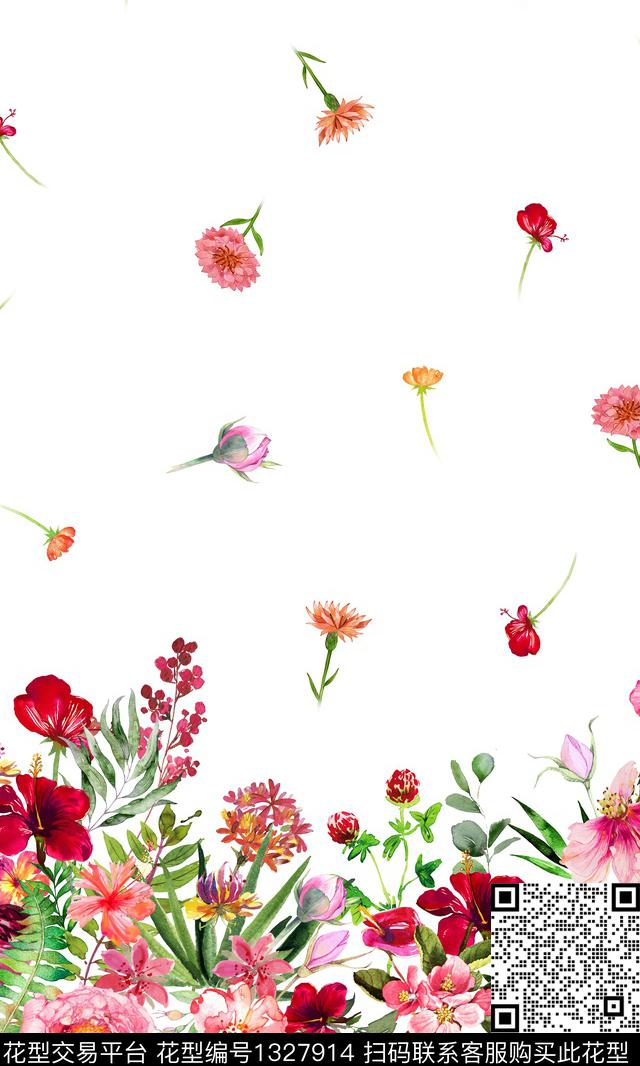定位花床品花卉数码印花花型下载（图片编号: 1327914） - 瓦栏（Walan）