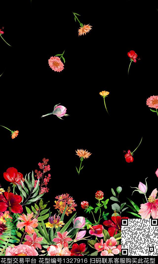 定位花床品花卉数码印花花型下载（图片编号: 1327916） - 瓦栏（Walan）