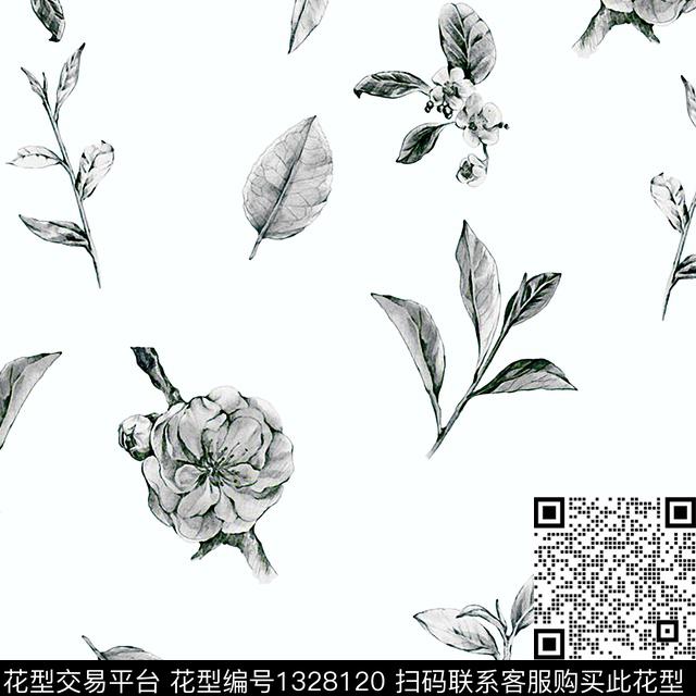 8532.jpg - 1328120 - 绿植树叶 花卉 植物 - 数码印花花型 － 女装花型设计 － 瓦栏