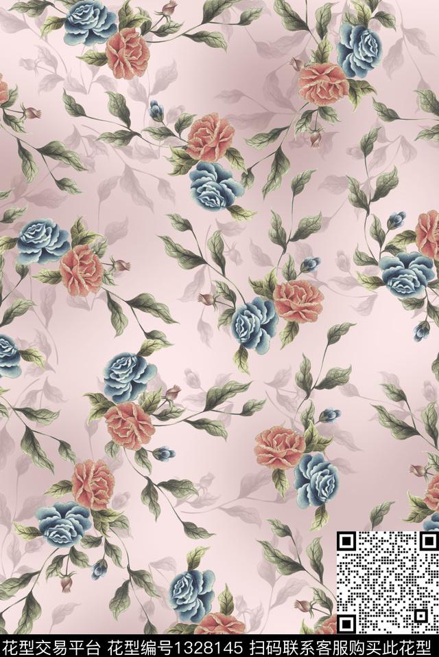 花卉小碎花旗袍数码印花花型下载（图片编号: 1328145） - 瓦栏（Walan）