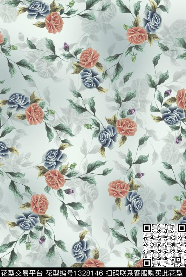花卉小碎花旗袍数码印花花型下载（图片编号: 1328146） - 瓦栏（Walan）