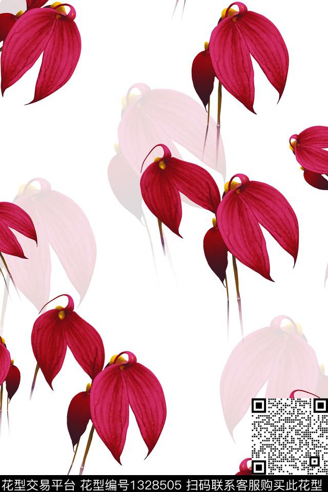 黑底花卉趋势花型红花数码印花花型下载（图片编号: 1328505） - 瓦栏（Walan）