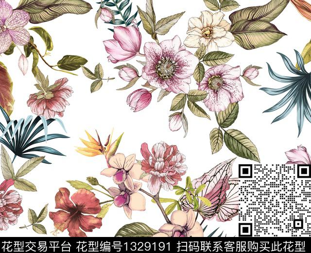 bupi-0299.jpg - 1329191 - 花卉 春夏花型 热带花型 - 传统印花花型 － 女装花型设计 － 瓦栏