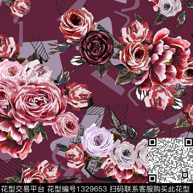 L002.jpg - 1329653 - 花卉 褪色花卉 蔷薇花 - 数码印花花型 － 女装花型设计 － 瓦栏