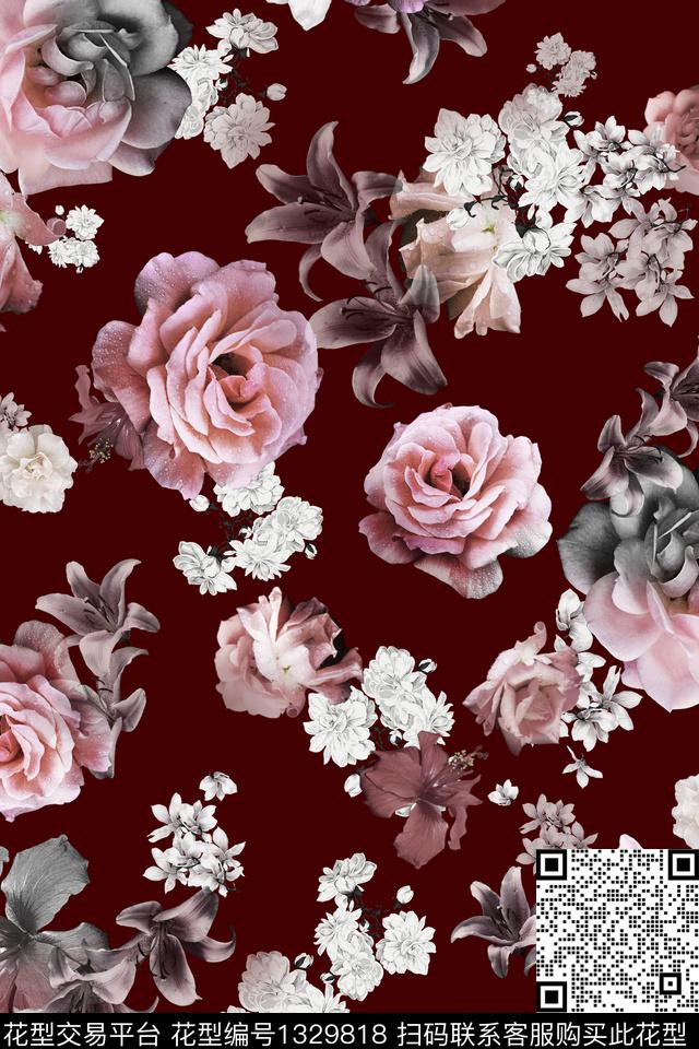 0527B2.jpg - 1329818 - 黑底花卉 红花 趋势花型 - 数码印花花型 － 女装花型设计 － 瓦栏