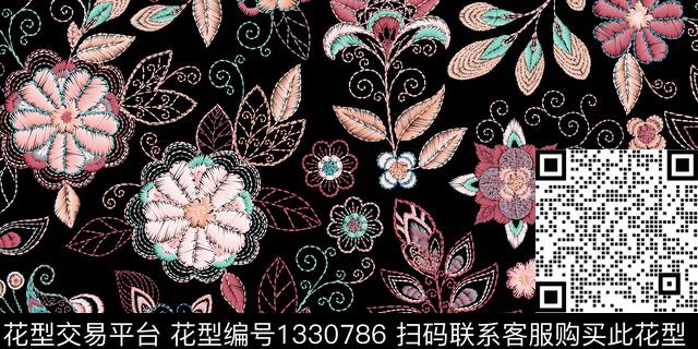 yang15.jpg - 1330786 - 春夏花型 印花 线条花卉 - 传统印花花型 － 女装花型设计 － 瓦栏