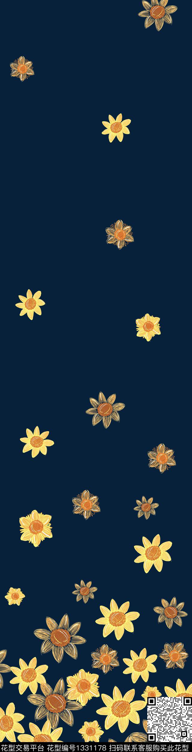 04.jpg - 1331178 - 小雏菊 手绘 向日葵 - 传统印花花型 － 床品花型设计 － 瓦栏