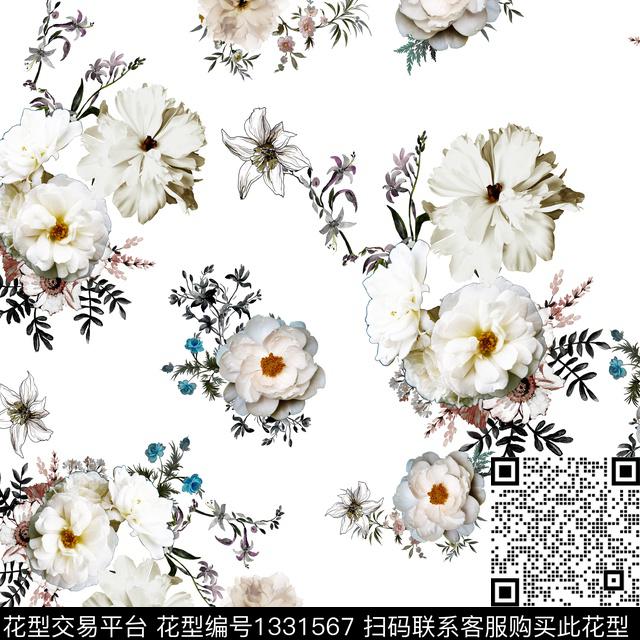 51.jpg - 1331567 - 抽象花卉 玫瑰花 手绘花卉 - 传统印花花型 － 女装花型设计 － 瓦栏