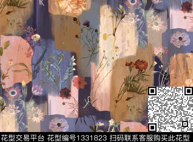 几何水彩笔刷标本花卉数码印花花型下载（图片编号: 1331823） - 瓦栏（Walan）