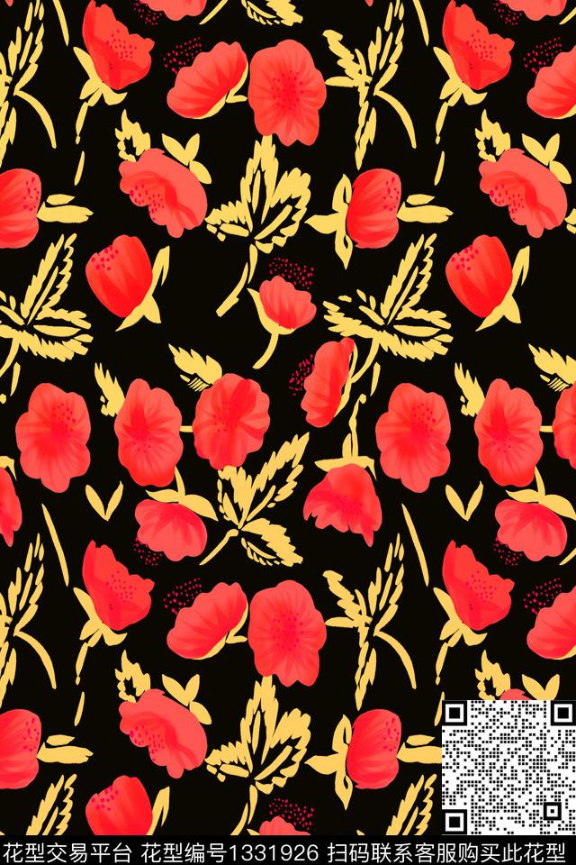 R0280.jpg - 1331926 - 花卉 香云纱 旗袍 - 数码印花花型 － 女装花型设计 － 瓦栏