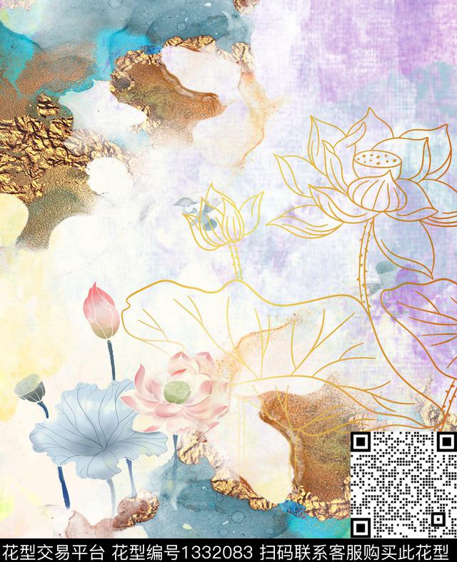 fgd.jpg - 1332083 - 几何花卉 定位花 扎染花型 - 数码印花花型 － 女装花型设计 － 瓦栏