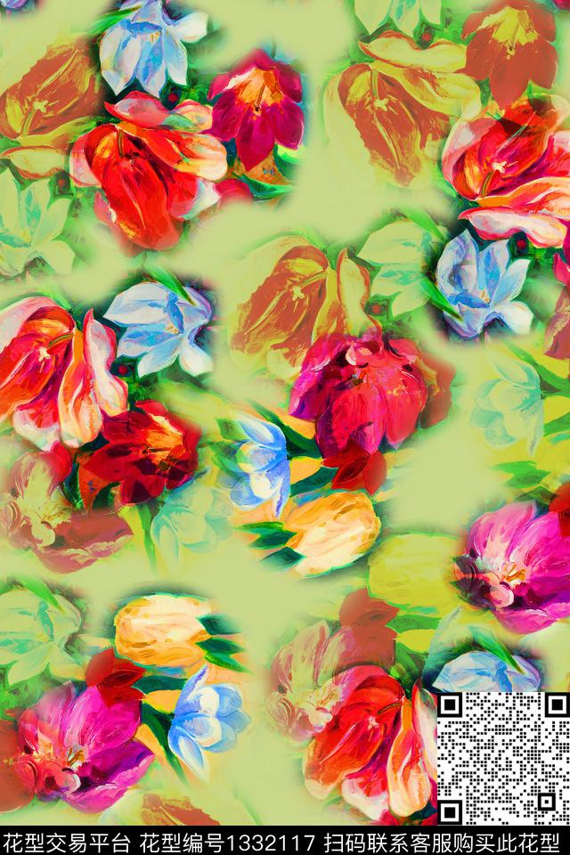 R0304.jpg - 1332117 - 花卉蝴蝶 连衣裙 花卉 - 数码印花花型 － 女装花型设计 － 瓦栏