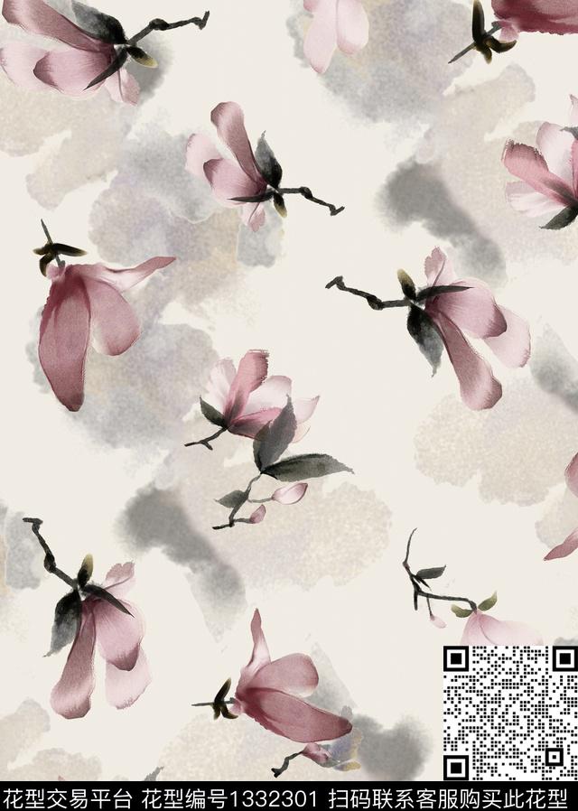 植物玉兰花旗袍数码印花花型下载（图片编号: 1332301） - 瓦栏（Walan）