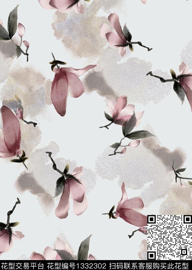 植物玉兰花旗袍数码印花花型下载（图片编号: 1332302） - 瓦栏（Walan）