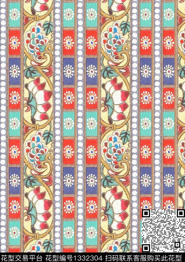 荷花旗袍香云纱数码印花花型下载（图片编号: 1332304） - 瓦栏（Walan）