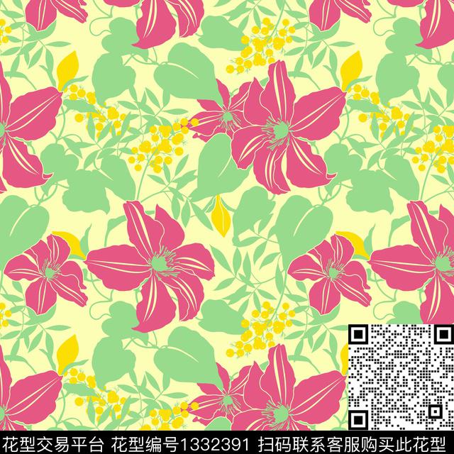 2020-36.jpg - 1332391 - 大裙摆系列 网纱雪纺系列 大花绿叶组合 - 传统印花花型 － 其他花型设计 － 瓦栏