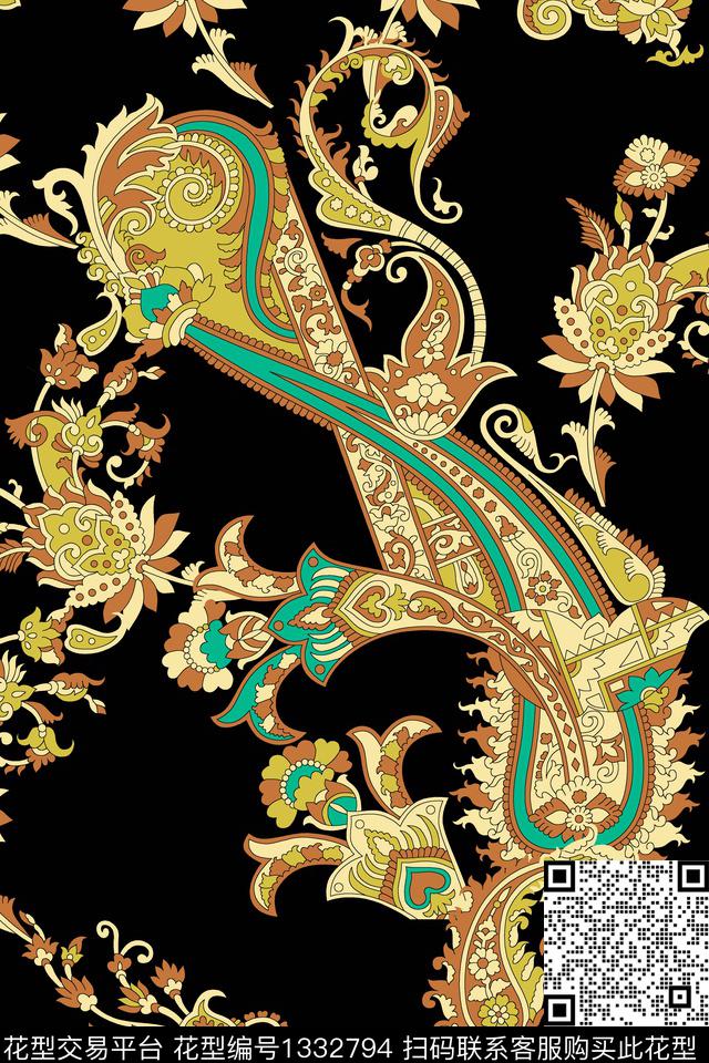 yc0609.jpg - 1332794 - 佩斯利 民族风 复古 - 传统印花花型 － 女装花型设计 － 瓦栏