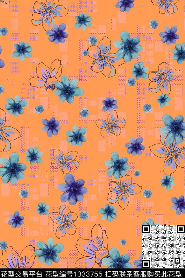 Orst_cm414A.jpg - 1333755 - 花卉 年轻女性 热带花型 - 传统印花花型 － 泳装花型设计 － 瓦栏