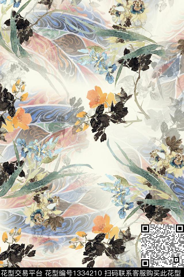 中国风水墨风旗袍数码印花花型下载（图片编号: 1334210） - 瓦栏（Walan）