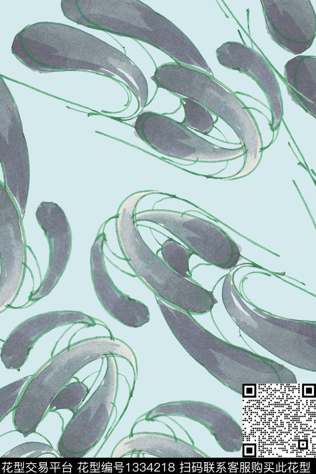 植物绿植树叶抽象数码印花花型下载（图片编号: 1334218） - 瓦栏（Walan）