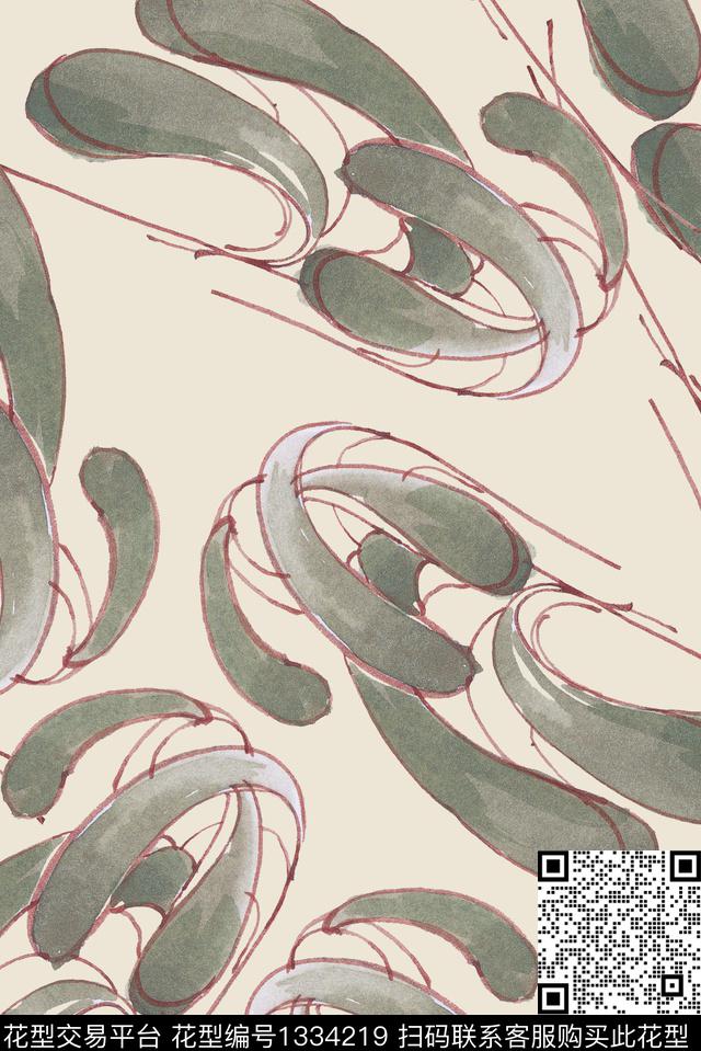 植物绿植树叶抽象数码印花花型下载（图片编号: 1334219） - 瓦栏（Walan）