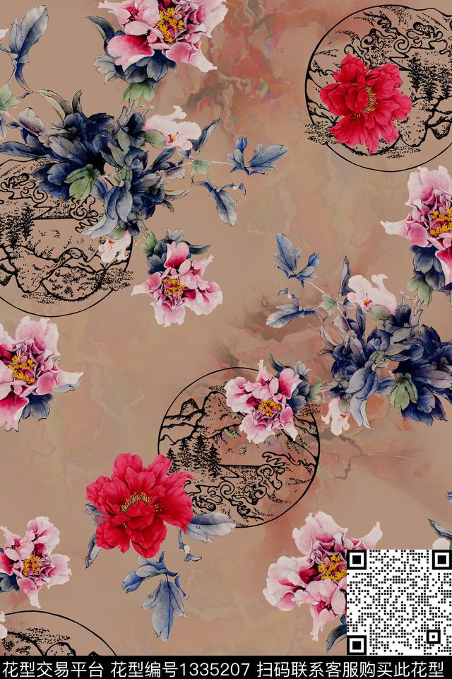 dear-20151.jpg - 1335207 - 旗袍 香云纱 中国 - 数码印花花型 － 女装花型设计 － 瓦栏
