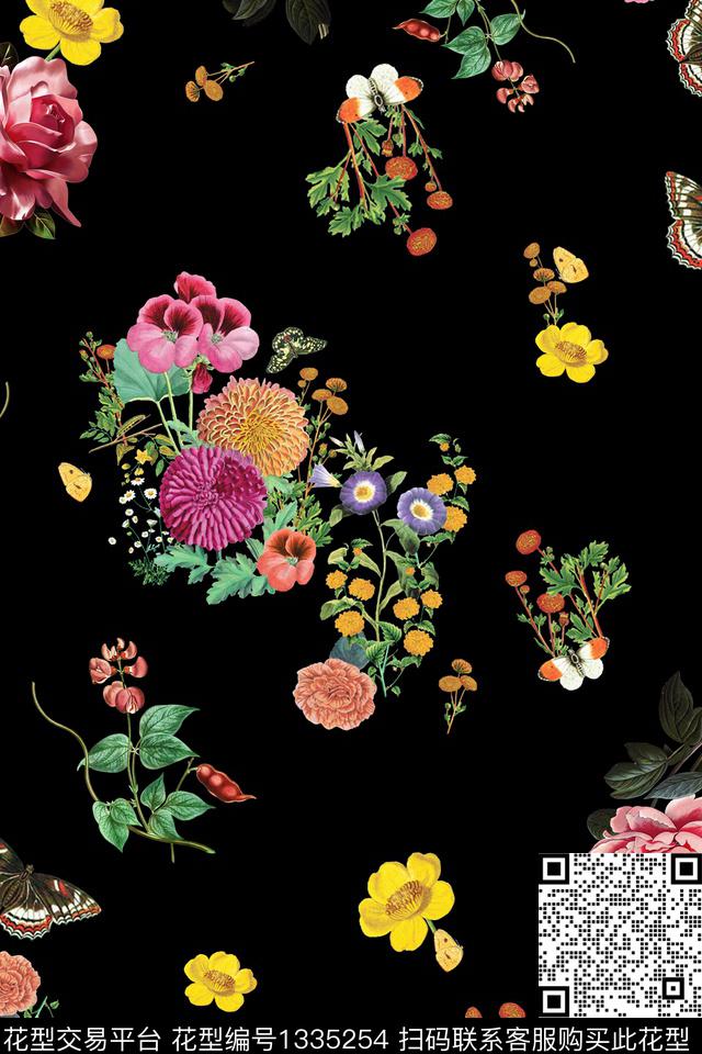 花卉满版散花大牌风数码印花花型下载（图片编号: 1335254） - 瓦栏（Walan）