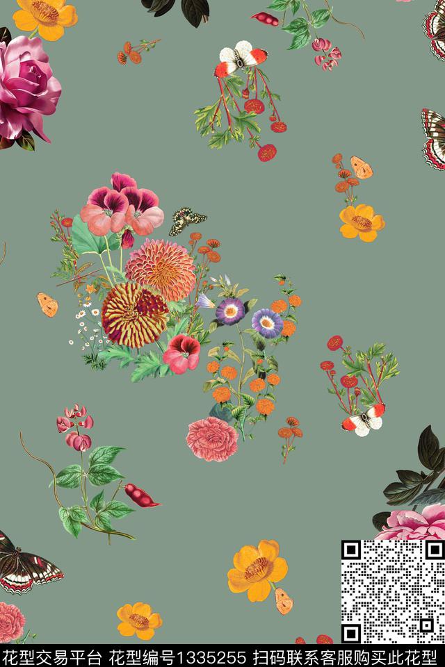花卉满版散花大牌风数码印花花型下载（图片编号: 1335255） - 瓦栏（Walan）