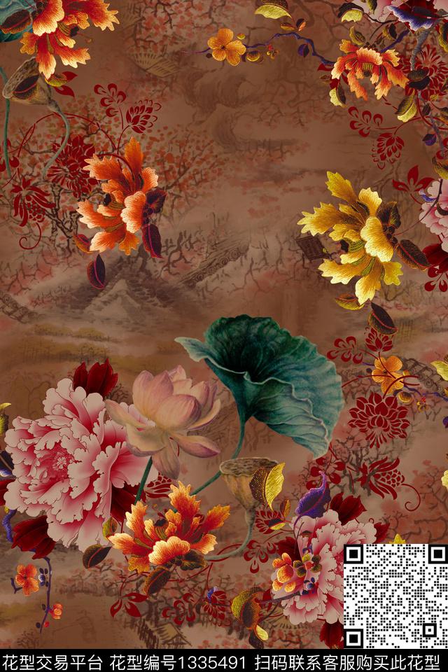 dear-20155.jpg - 1335491 - 旗袍 香云纱 中国 - 数码印花花型 － 女装花型设计 － 瓦栏