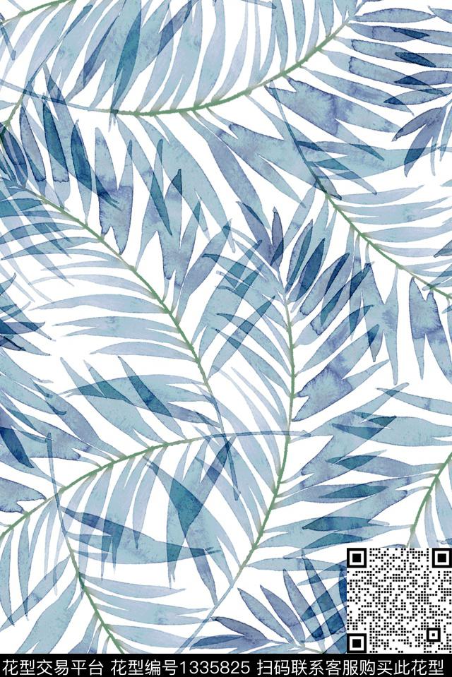 小清新休闲绿植树叶数码印花花型下载（图片编号: 1335825） - 瓦栏（Walan）