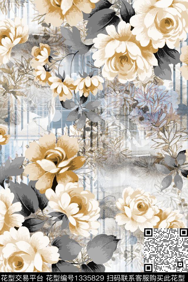 WC0033.jpg - 1335829 - 肌理 抽象花卉 香云纱 - 数码印花花型 － 女装花型设计 － 瓦栏