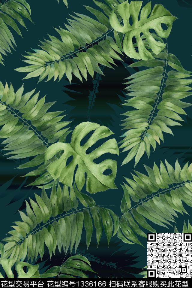 大牌风绿植树叶热带花型数码印花花型下载（图片编号: 1336166） - 瓦栏（Walan）