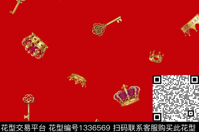 皇冠钥匙.jpg - 1336569 - 珠宝宝石 数码花型 大牌风 - 数码印花花型 － 女装花型设计 － 瓦栏