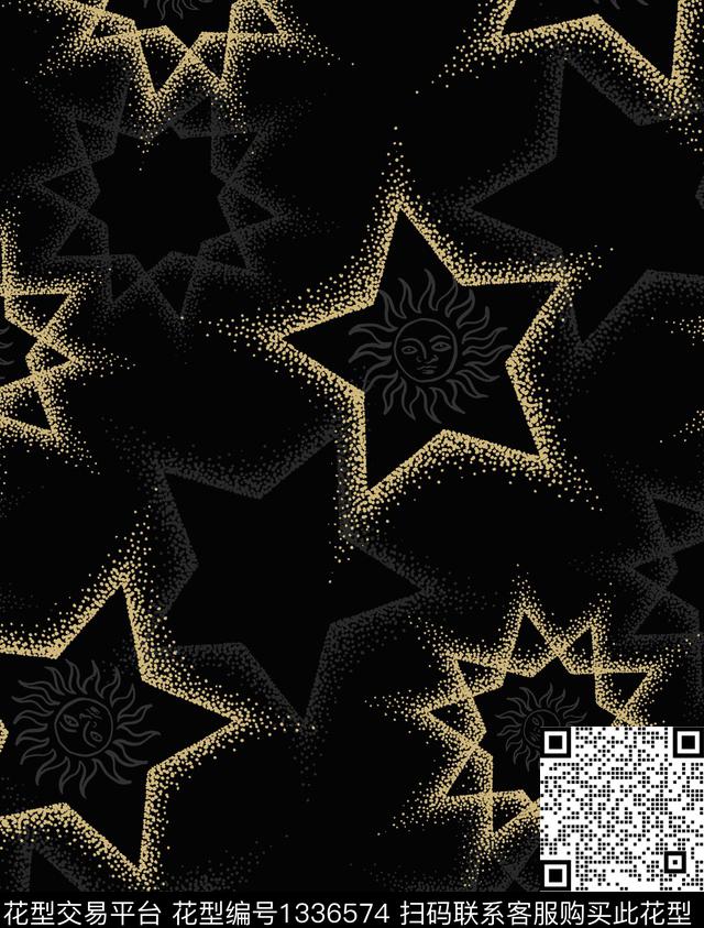 男装平面-04.jpg - 1336574 - 古典星辰 抽象五角星几何 艺术几何 - 传统印花花型 － 男装花型设计 － 瓦栏