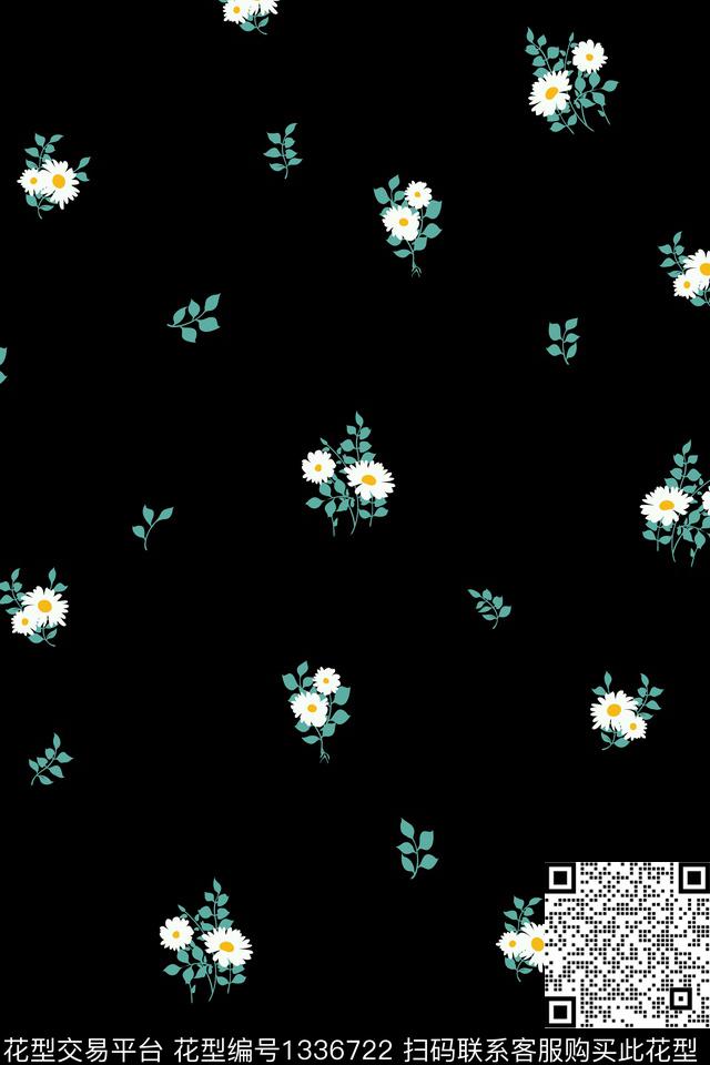 2020-15.jpg - 1336722 - 黑底花卉 小雏菊 矢量 - 传统印花花型 － 女装花型设计 － 瓦栏