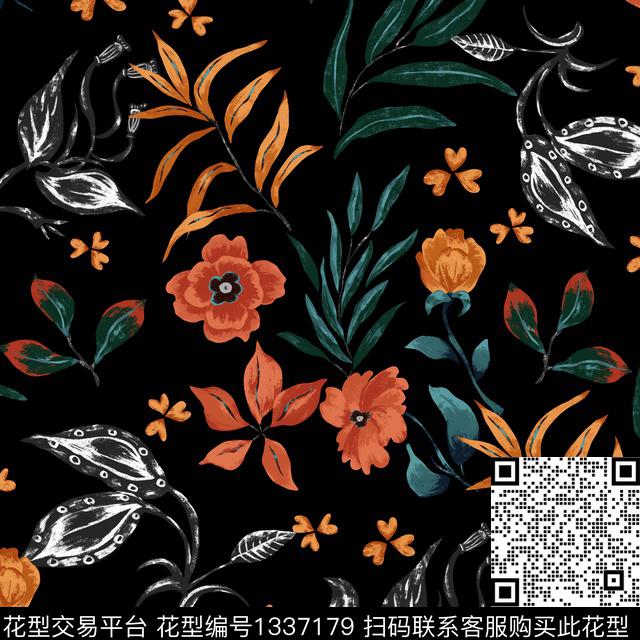 绿植树叶花卉大牌风传统印花花型下载（图片编号: 1337179） - 瓦栏（Walan）