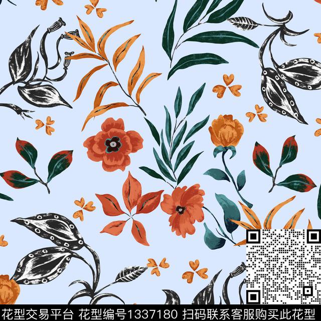 绿植树叶花卉大牌风传统印花花型下载（图片编号: 1337180） - 瓦栏（Walan）