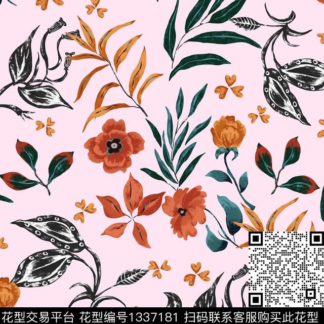 绿植树叶花卉大牌风传统印花花型下载（图片编号: 1337181） - 瓦栏（Walan）
