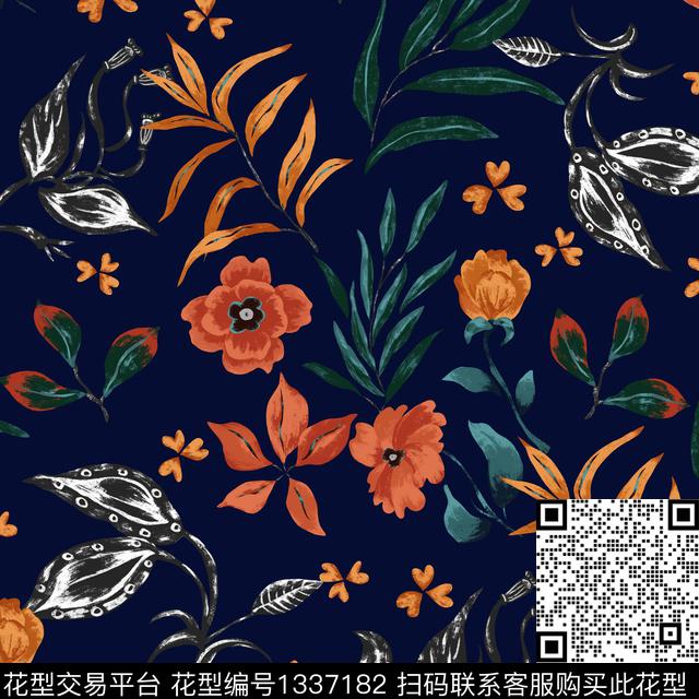绿植树叶花卉大牌风传统印花花型下载（图片编号: 1337182） - 瓦栏（Walan）