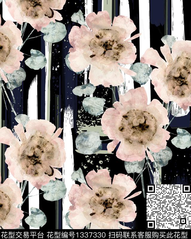 200623-1.jpg - 1337330 - 几何花卉 写意 油画花型 - 数码印花花型 － 女装花型设计 － 瓦栏