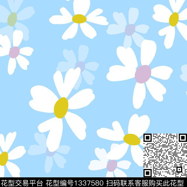 几何花卉小雏菊趣味传统印花花型下载（图片编号: 1337580） - 瓦栏（Walan）