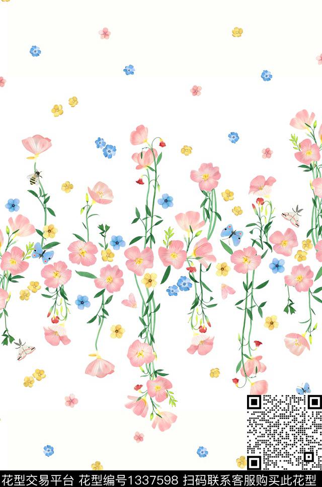 白底中间渐变花枝.jpg - 1337598 - 田园 数码花型 花卉 - 数码印花花型 － 女装花型设计 － 瓦栏