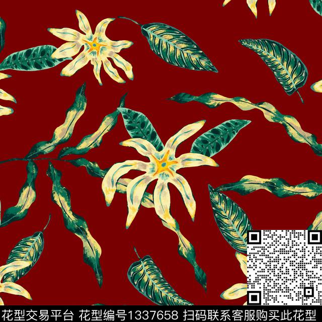 花卉7a.jpg - 1337658 - 绿植树叶 花卉 大牌风 - 传统印花花型 － 女装花型设计 － 瓦栏