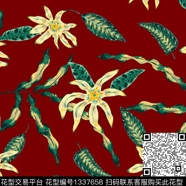绿植树叶花卉大牌风传统印花花型下载（图片编号: 1337658） - 瓦栏（Walan）