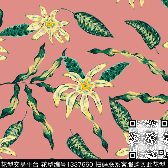 花卉7c.jpg - 1337660 - 绿植树叶 花卉 大牌风 - 传统印花花型 － 女装花型设计 － 瓦栏