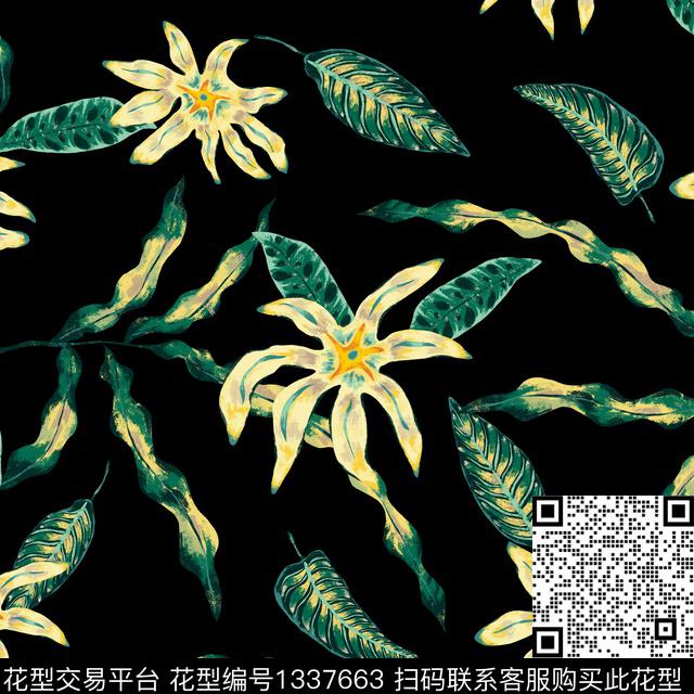 花卉7e.jpg - 1337663 - 绿植树叶 花卉 大牌风 - 传统印花花型 － 女装花型设计 － 瓦栏